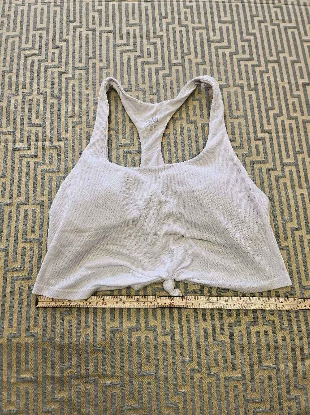 ALO Yoga White Ribbed Knot Front Sports Bra